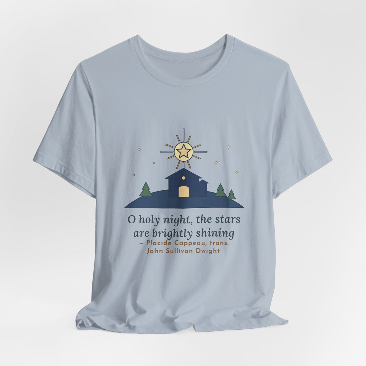 Cappeau Quote T-Shirt, The Stars Are Brightly Shining, Christmas Star over Stable Tee