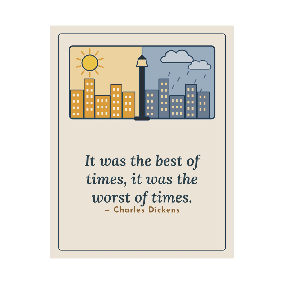 Dickens Quote Poster, It Was the Best of Times, It Was the Worst of Times, Literary Split Skyline Wall Art