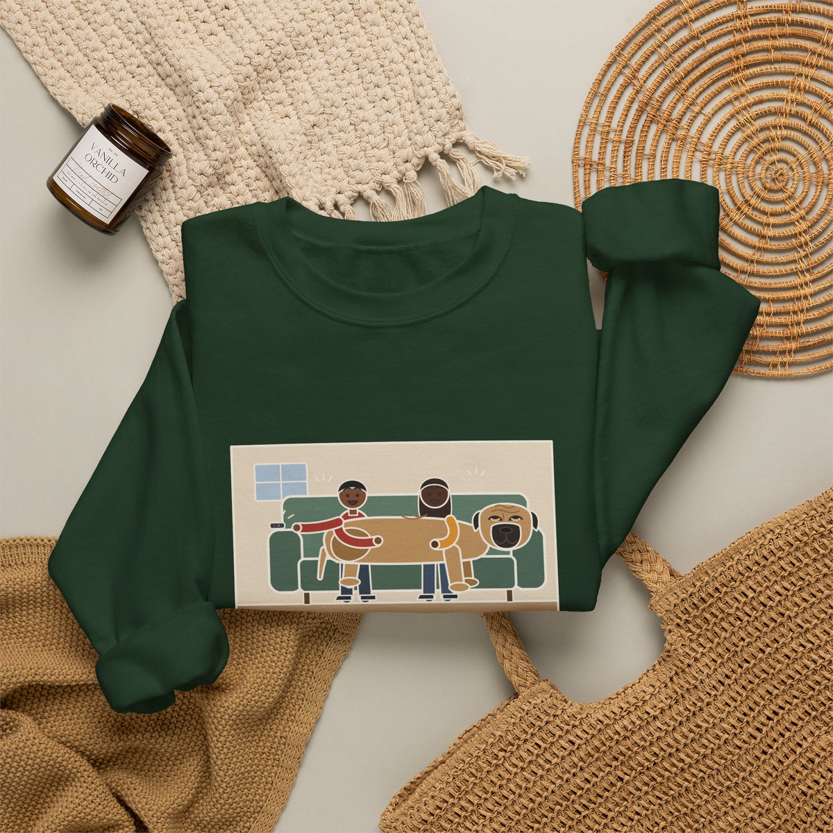 Bullmastiff Sweatshirt, Decided He Was a Lap Dog, Two of Us Pinned to the Couch, Funny Couch Pile Crewneck