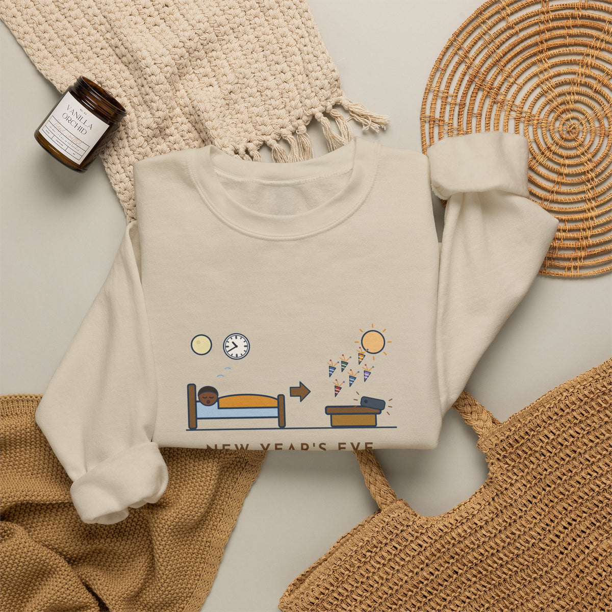 Funny New Year's Eve Crewneck Sweatshirt - Slept Through It, Forty Texts by Morning