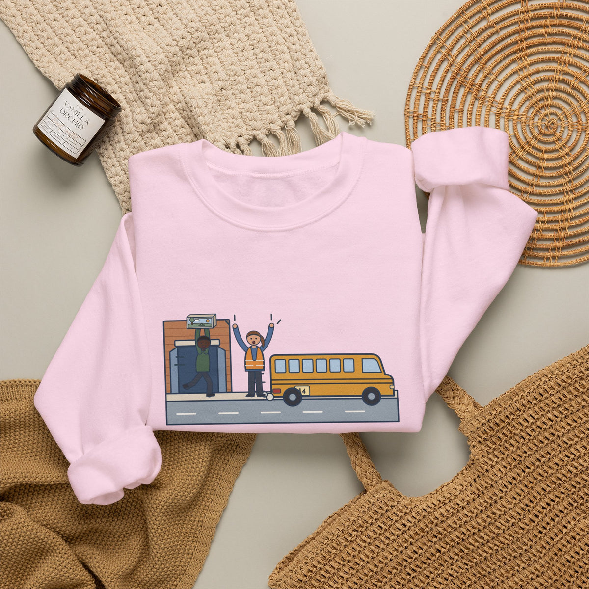 Bus Duty Teacher Crewneck Sweatshirt - Waving Down Bus 14 for the Diorama Kid