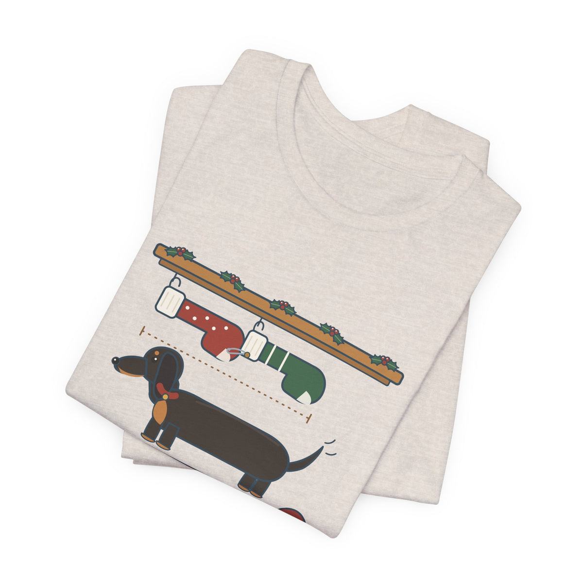 Dachshund Christmas T-Shirt - I Need Two Stockings, End to End Funny Doxie Tee