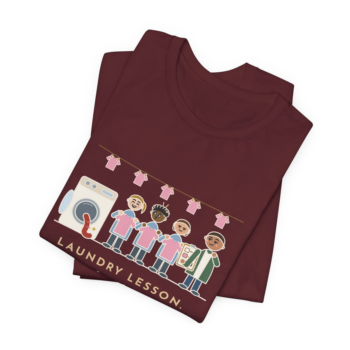Life Skills Teacher T-Shirt - Laundry Lesson, One Red Sock, a Whole Class of Pink Shirts