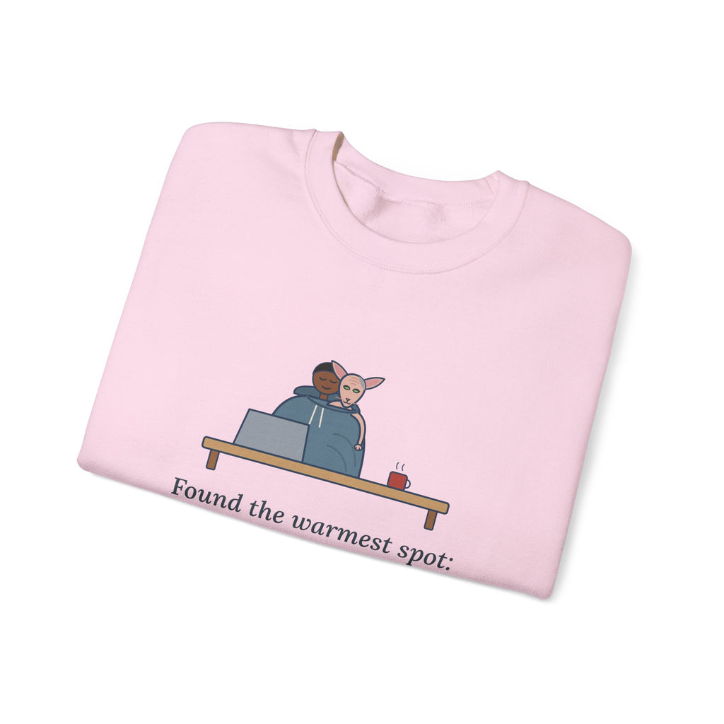 Peterbald Cat Found the Warmest Spot Crewneck Sweatshirt - Funny Hairless Cat Lover Gift