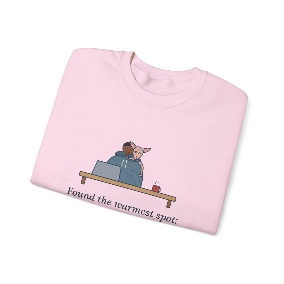 Peterbald Cat Found the Warmest Spot Crewneck Sweatshirt - Funny Hairless Cat Lover Gift