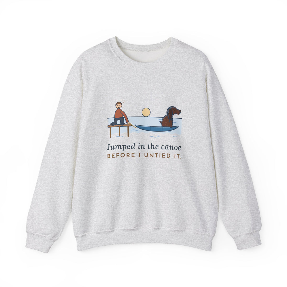 Boykin Spaniel Crewneck Sweatshirt - Seated in the Canoe Before the Rope Came Off