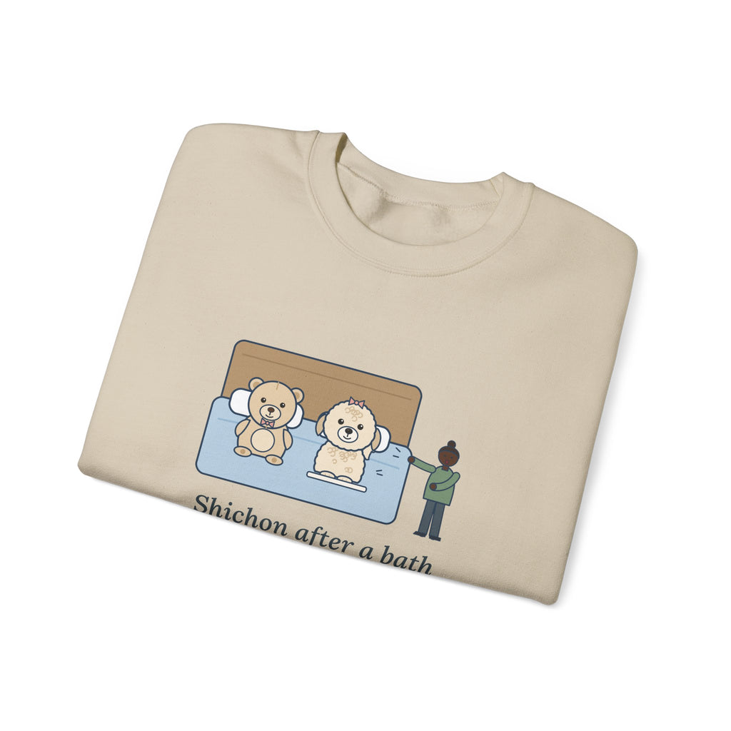 Shichon Sweatshirt, After a Bath Looks Exactly Like the Stuffed Bear She Sleeps Next To, Funny Bath Day Twin Crewneck