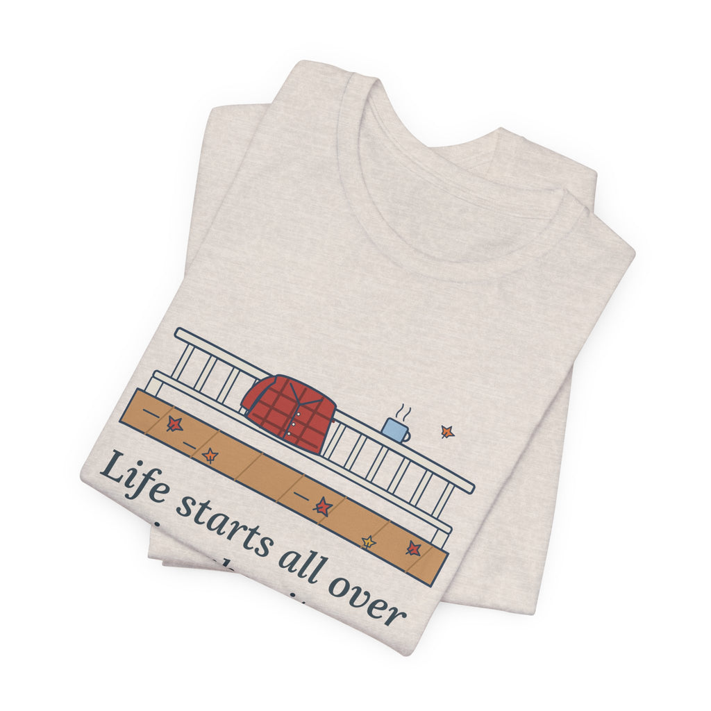 Fitzgerald Quote T-Shirt, Life Starts All Over Again When It Gets Crisp, Fall Porch Morning Tee