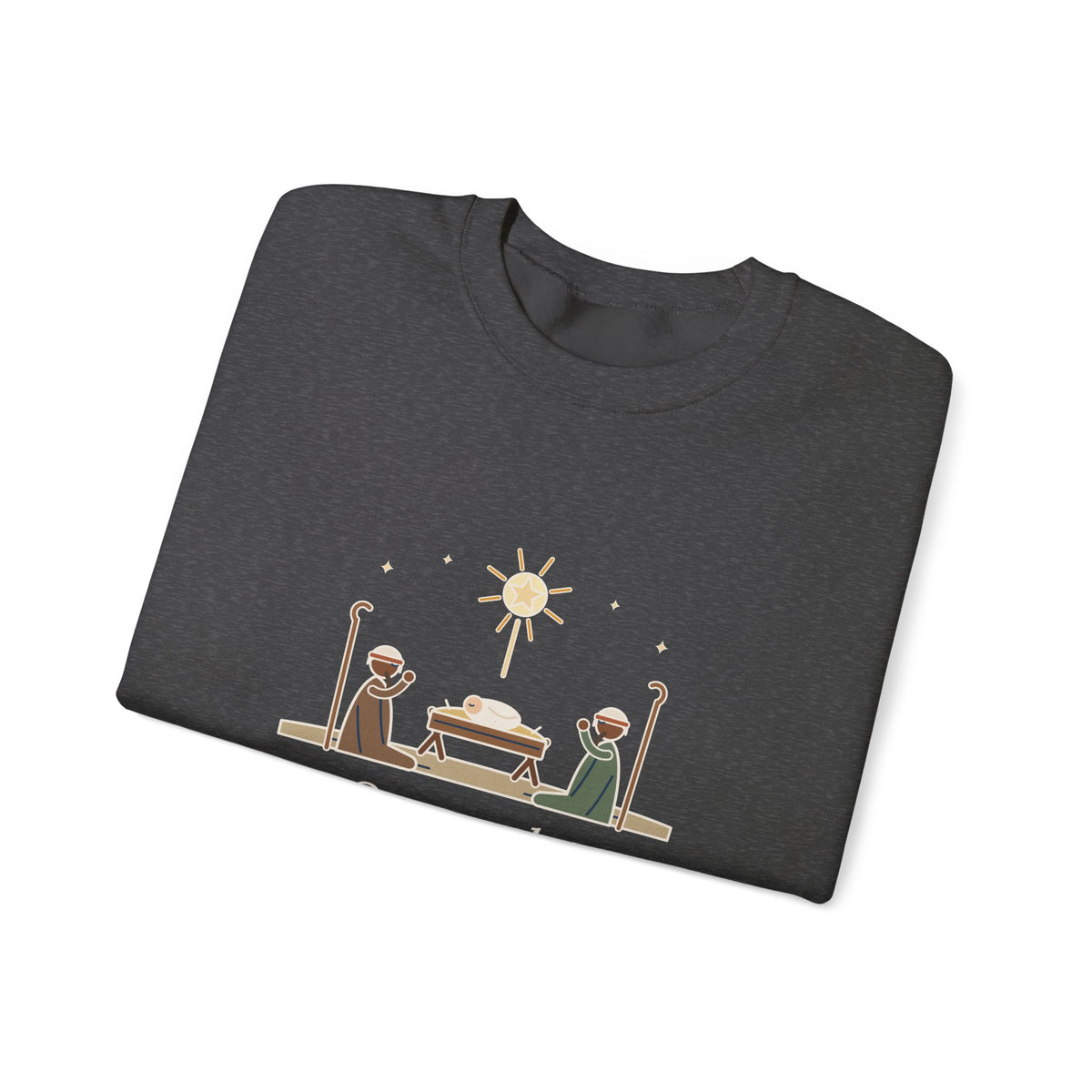 O Come, Let Us Adore him Sweatshirt, Christmas Oakeley Quote Crewneck with Woodcut Manger