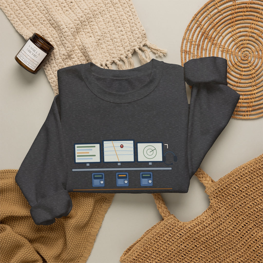 911 Dispatcher Crewneck Sweatshirt - Three Radios, One Headset, Zero Panic