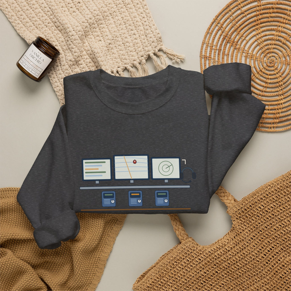 911 Dispatcher Crewneck Sweatshirt - Three Radios, One Headset, Zero Panic