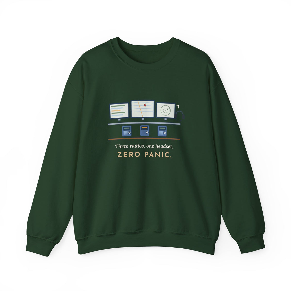 911 Dispatcher Crewneck Sweatshirt - Three Radios, One Headset, Zero Panic