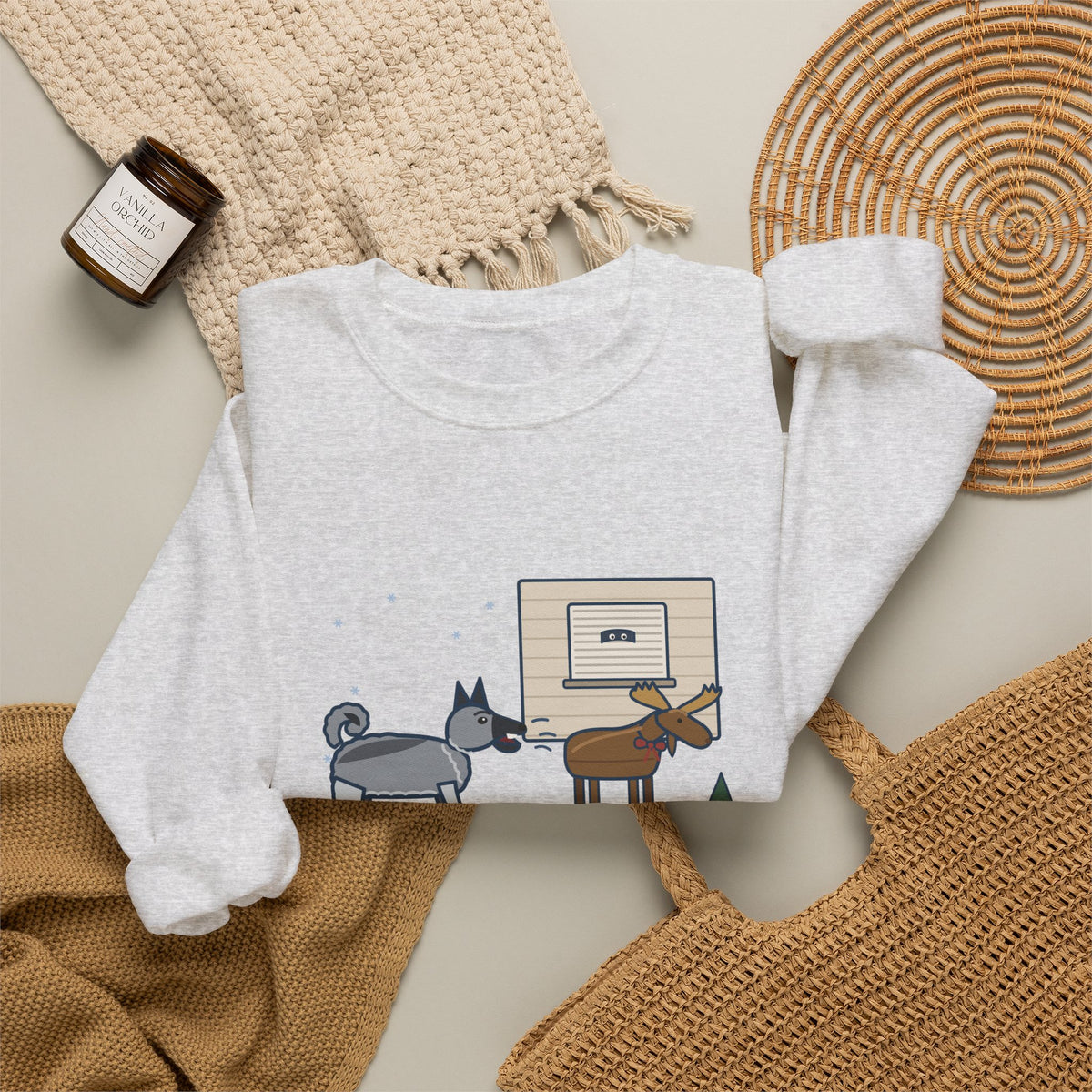 Norwegian Elkhound Crewneck Sweatshirt - Barked at the Plastic Lawn Moose for an Hour