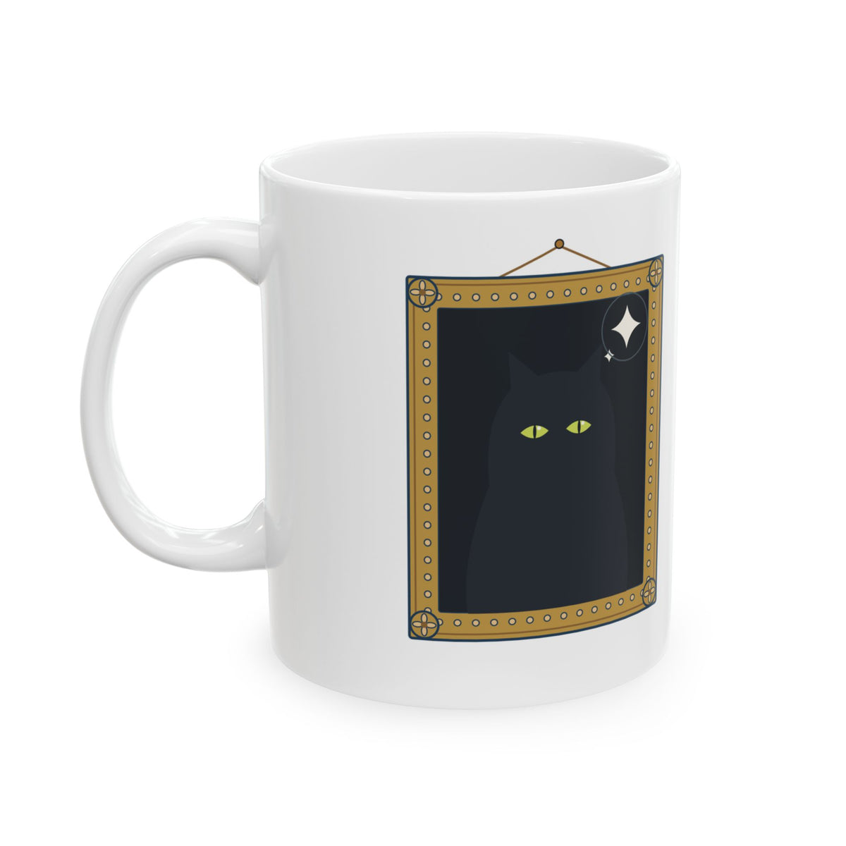 Black Cat Coffee Mug - Portrait of My Cat, Flash On. Funny Cat Photo Gift Mug