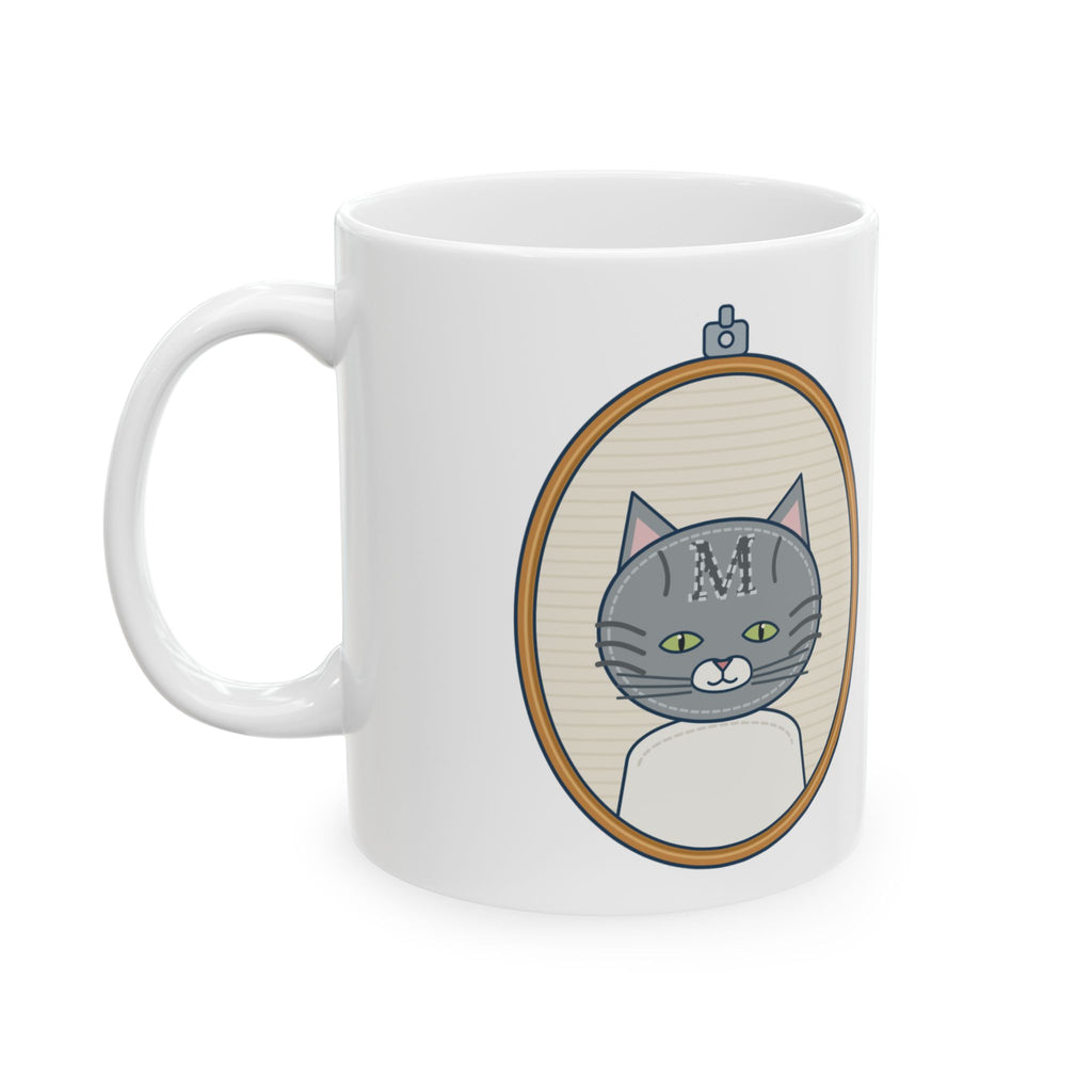 Gray Tabby Cat Coffee Mug - Forehead M Initial, Nature's Own Letter Cat Lover Mug