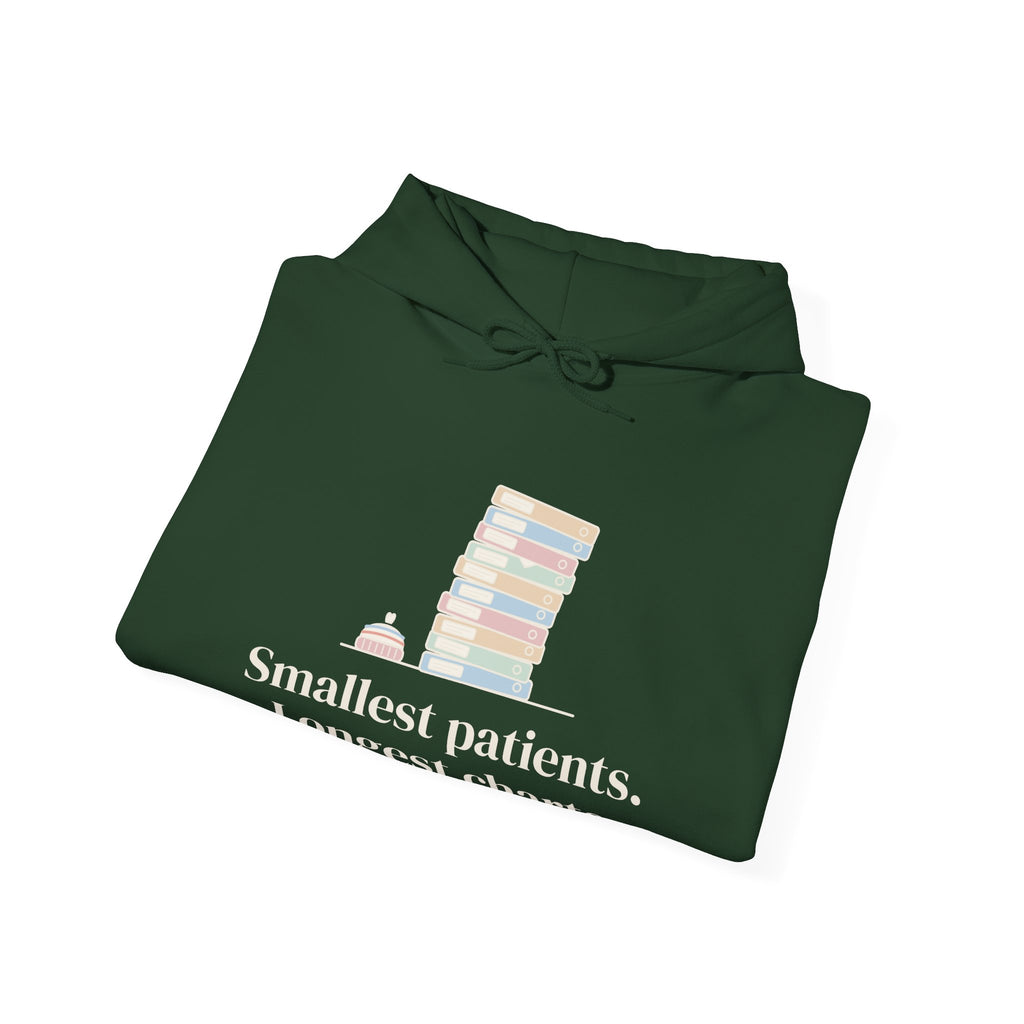 NICU Nurse Hoodie - Smallest Patients. Longest Charts. Neonatal Nurse Hooded Sweatshirt Gift