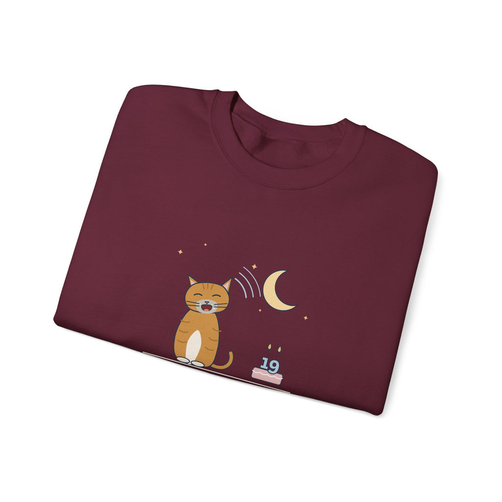 Senior Cat Crewneck Sweatshirt - Nineteen Years Old. Yells at 3 a.m. Earned It.