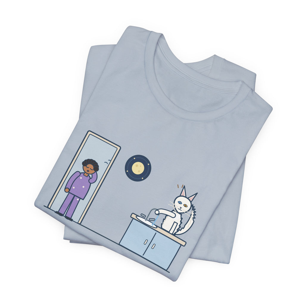 Turkish Angora Cat T-Shirt - Turned On the Bathroom Faucet by Himself at Two A.M. Funny Cat Tee