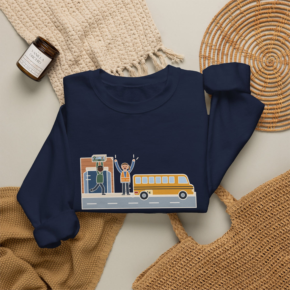 Bus Duty Teacher Crewneck Sweatshirt - Waving Down Bus 14 for the Diorama Kid