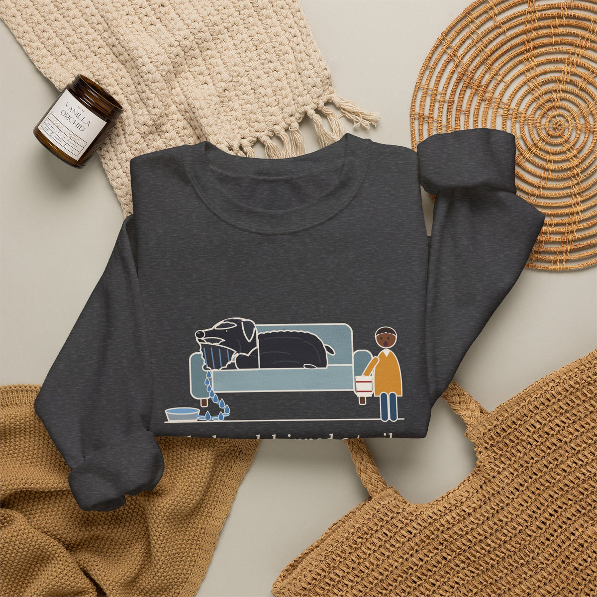 Bouvier des Flandres Crewneck Sweatshirt - Beard Dripped a Trail From the Water Bowl to the Couch
