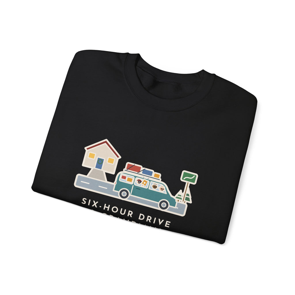 Holiday Road Trip Sweatshirt, Six-Hour Drive to Grandma's, First Snack Request at the End of Our Street, Funny Driveway Departure Crewneck
