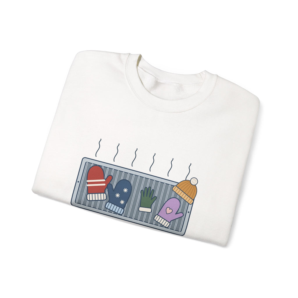 Snow Day Crewneck Sweatshirt - Mittens Drying on Every Vent Winter Sweatshirt