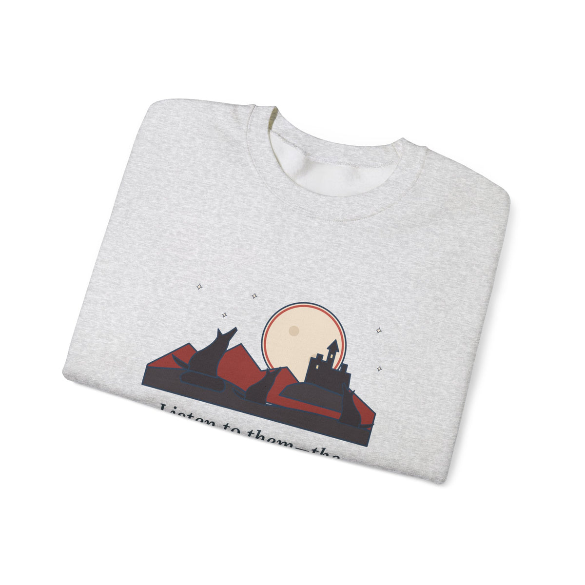 The Children of the Night Sweatshirt, Gothic Bram Stoker Quote Crewneck with Wolves and Red Moon