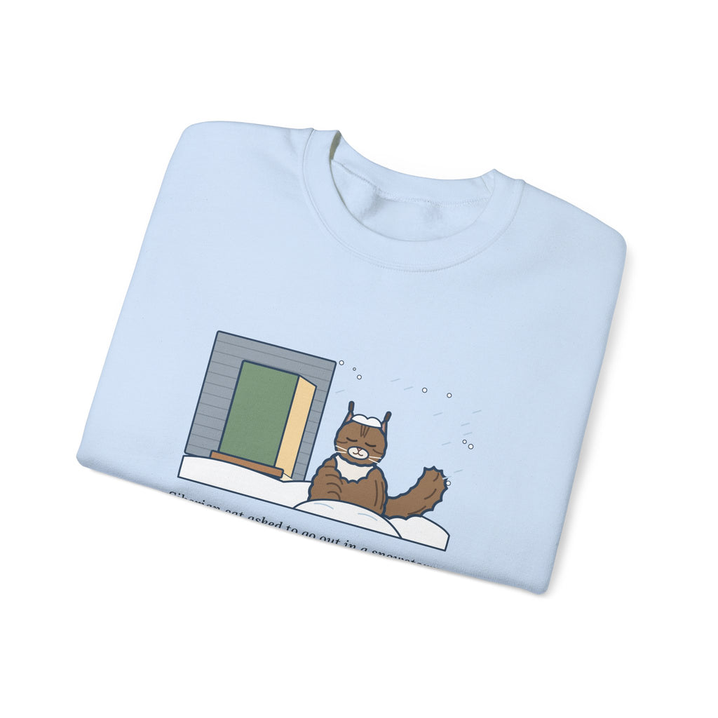 Siberian Cat Crewneck Sweatshirt - Happy in the Snowbank During a Snowstorm