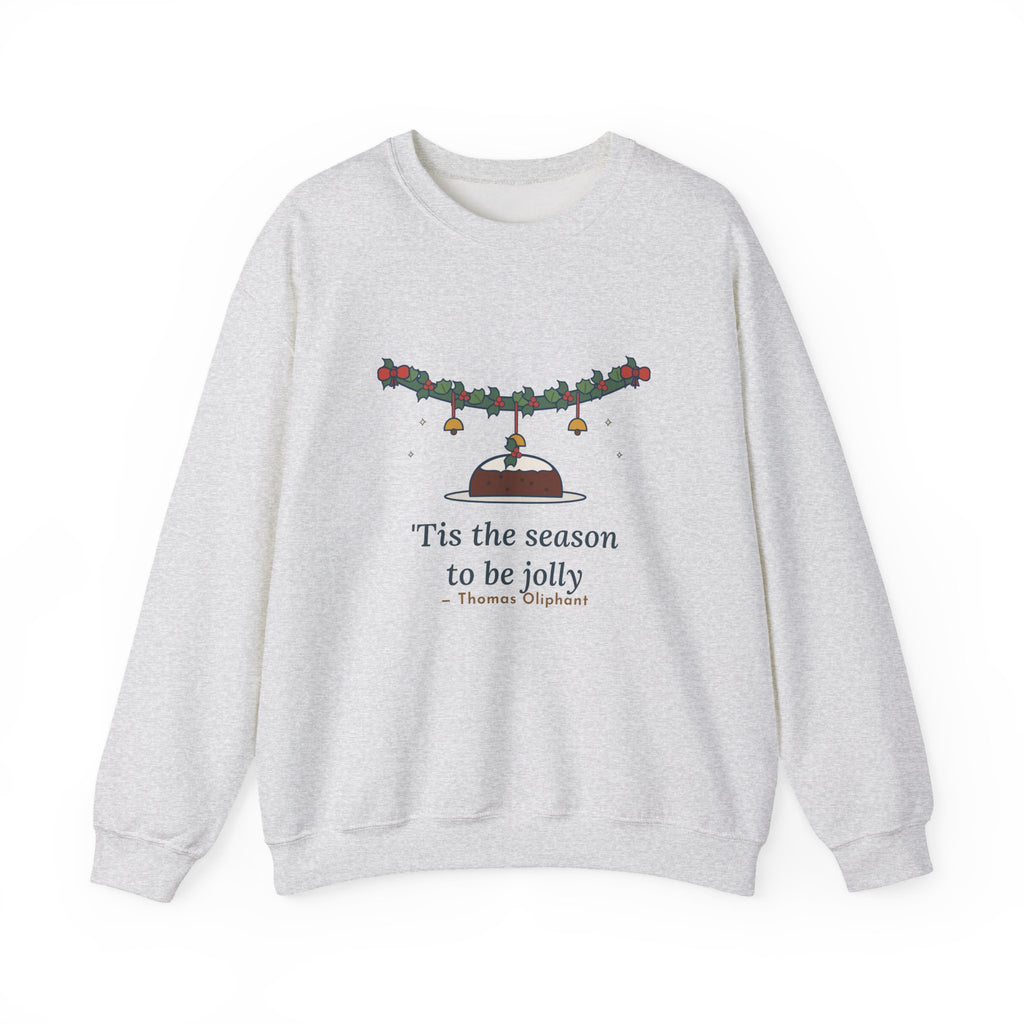 Tis the Season to Be Jolly Sweatshirt, Christmas Oliphant Quote Crewneck with Holly Swag