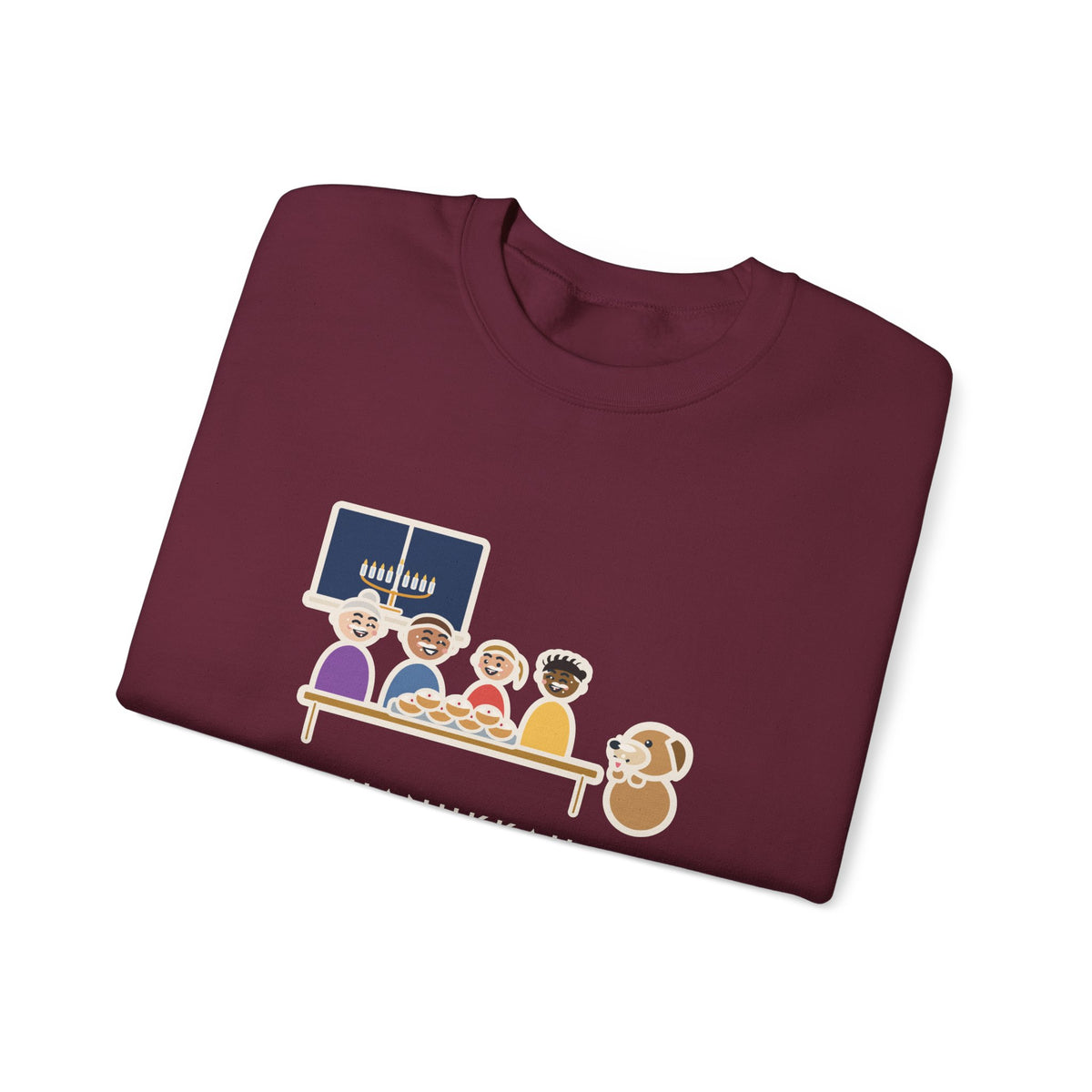 Hanukkah Sweatshirt, One Tray of Jelly Doughnuts, Powdered Sugar on Every Face, the Dog's Too, Funny Sugar Mustaches Crewneck