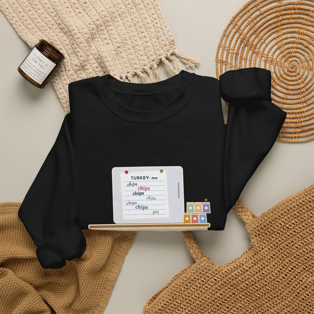Friendsgiving Sweatshirt, Sign-Up Sheet, Eight Guests, Six Wrote Chips, Funny Potluck Sheet Crewneck