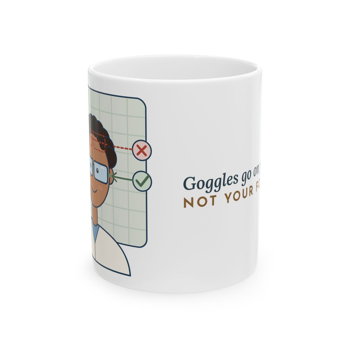 Science Teacher Coffee Mug - Goggles Go on Your Eyes, Not Your Forehead Chemistry Gift Mug