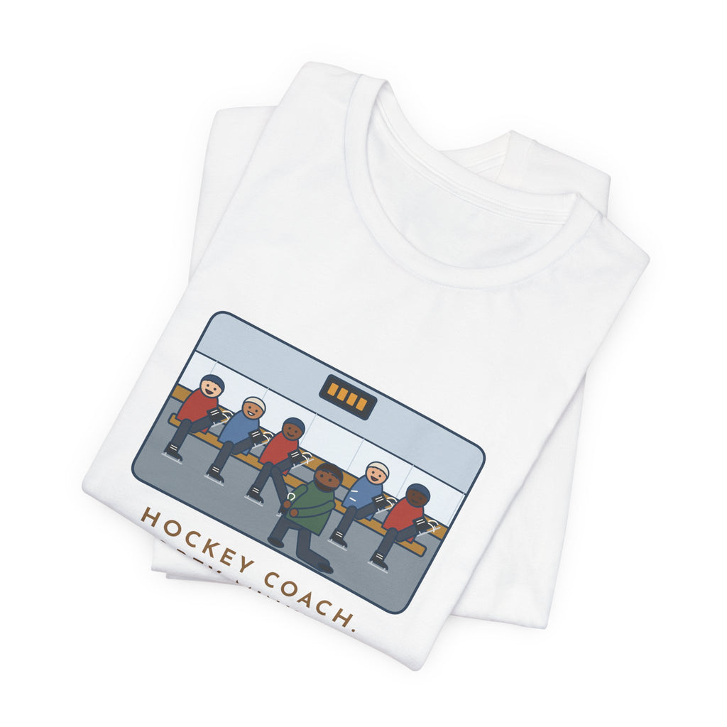 Funny Hockey Coach T-Shirt, Forty Minutes on the Rink, Thirty-Five of Them Tying Skates, Rink Bench Tee