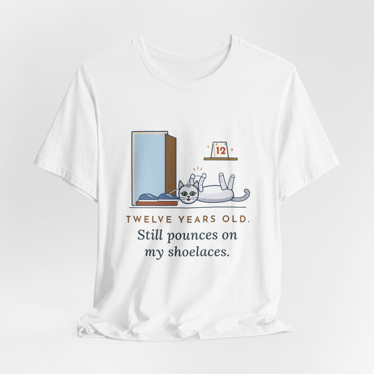 Burmilla Cat T-Shirt - Twelve Years Old, Still Pounces on My Shoelaces Senior Cat Lover Tee