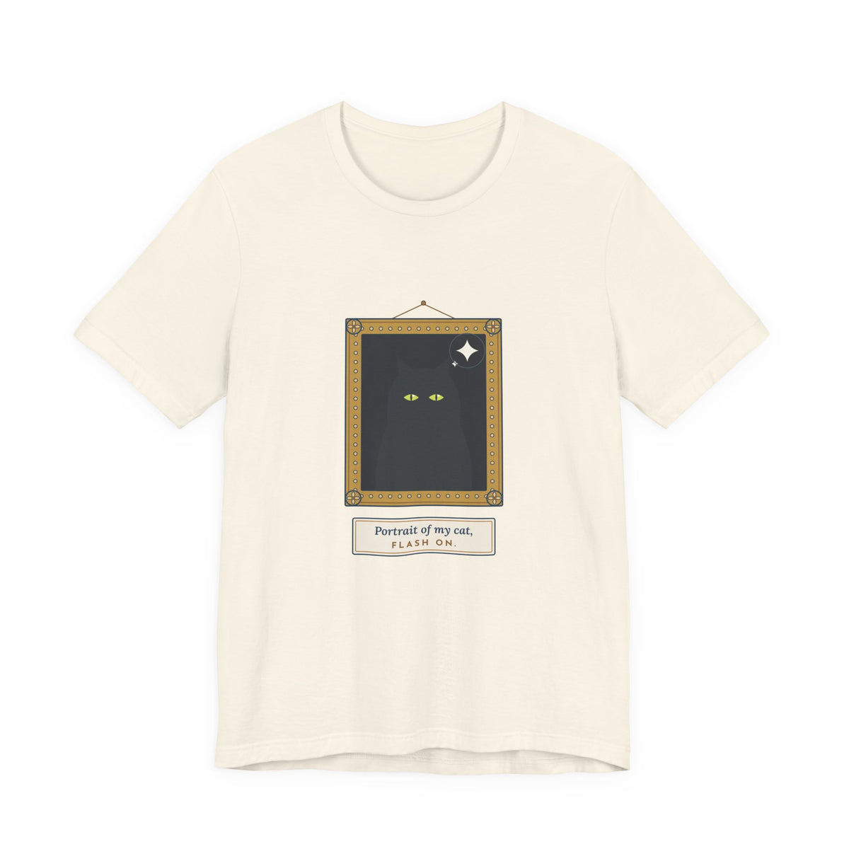 Black Cat T-Shirt - Portrait of My Cat, Flash On. Glowing Eyes Gallery Portrait Tee