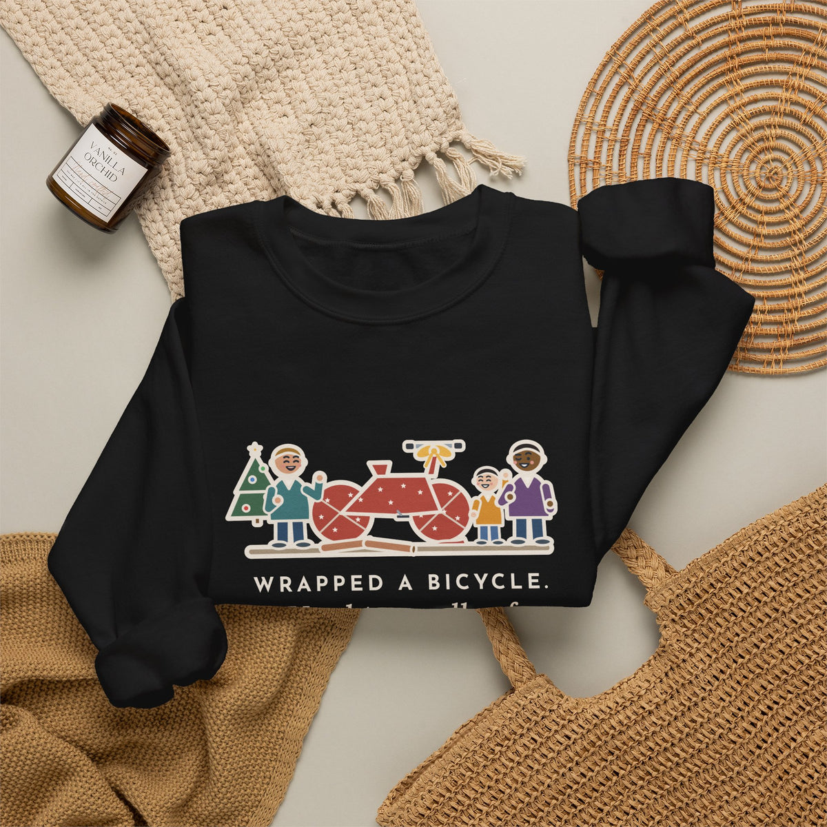 Christmas Gift Sweatshirt, Wrapped a Bicycle with Two Rolls of Paper, Everyone Still Knew, Funny Christmas Morning Crewneck