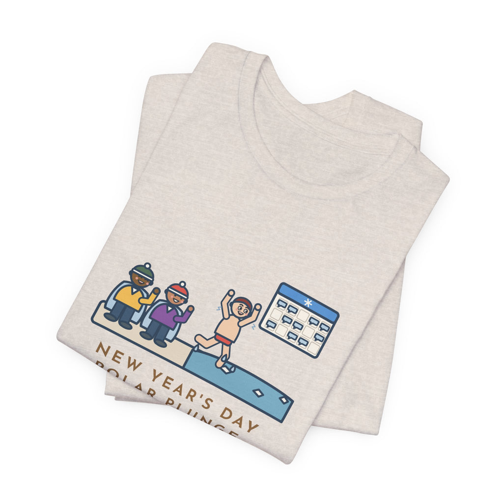 Funny New Year's Day Plunge T-Shirt, In the Water Four Seconds, Told the Story for a Month, Frosty Beach Tee