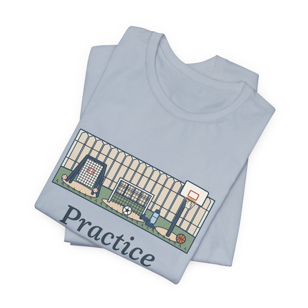 Practice Makes Perfect T-Shirt, Youth Sports Proverb Tee with Backyard Practice
