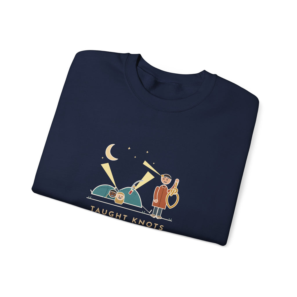 Outdoor Education Teacher Crewneck Sweatshirt - Knots for an Hour, Tent Fell at Midnight