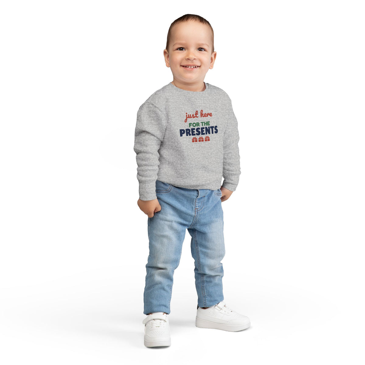 Just Here for the Presents Toddler Sweatshirt, Kids Christmas Crewneck