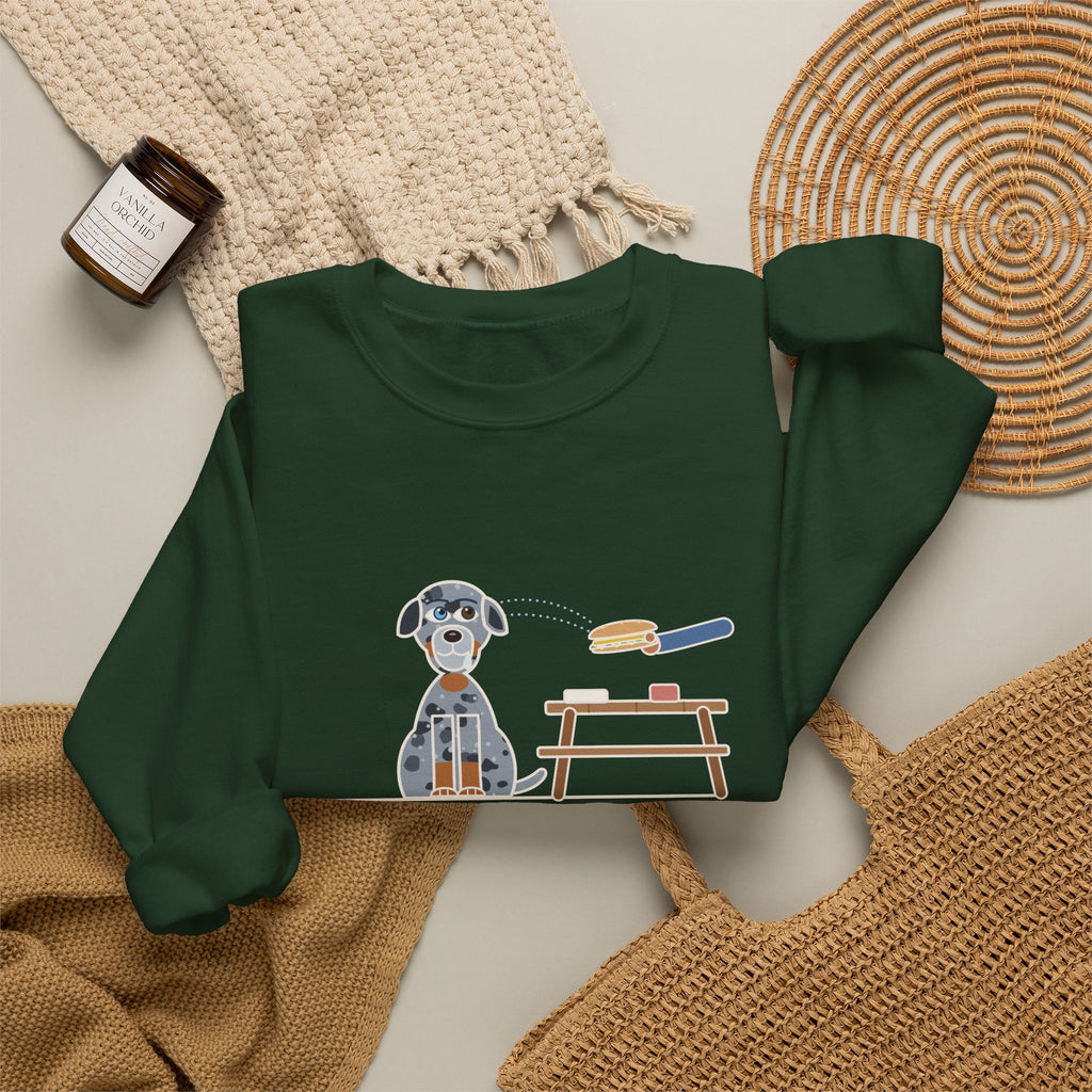 Catahoula Leopard Dog Crewneck Sweatshirt - One Blue Eye, One Brown Eye, Both on My Sandwich