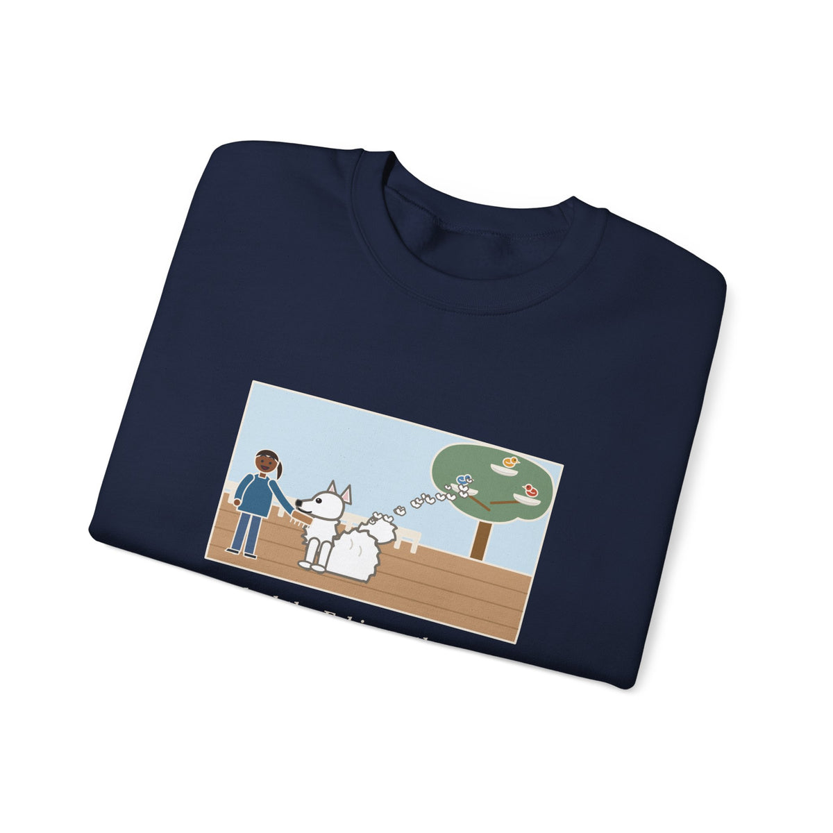American Eskimo Dog Sweatshirt, Brushed the Eskie on the Porch, The Birds Built Three Nests from It, Funny Porch Brushing Crewneck