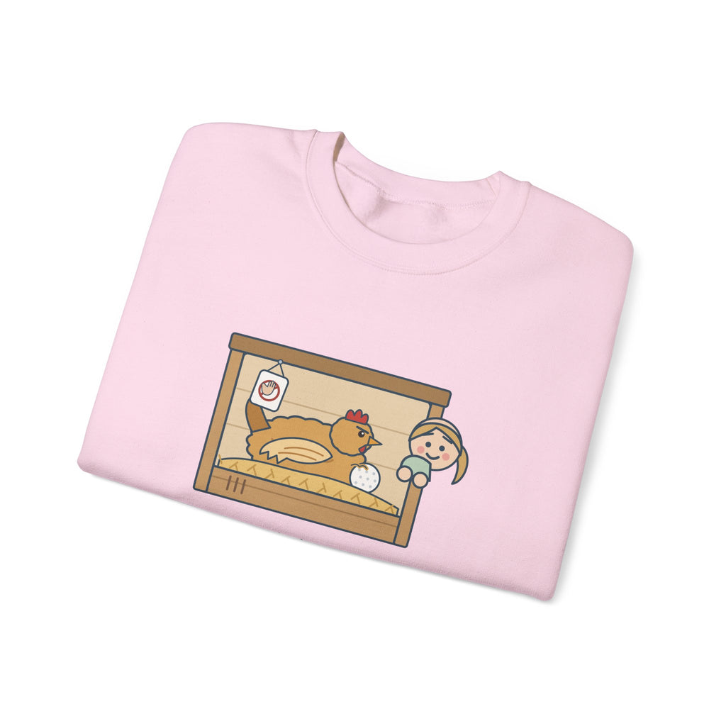 Backyard Chickens Crewneck Sweatshirt - She's Been Sitting on a Golf Ball for Three Days