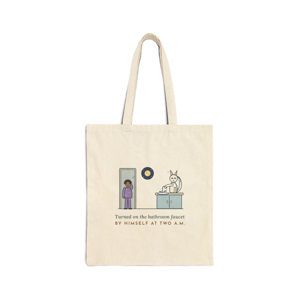 Turkish Angora Tote Bag - Turned On the Bathroom Faucet by Himself at Two A.M. Cat Lover Tote