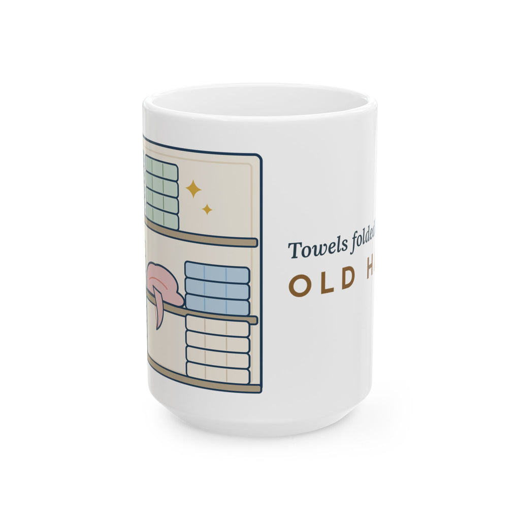 Large 15oz Veteran Mug - Towels Folded in Thirds. Old Habit. Veterans of All Branches