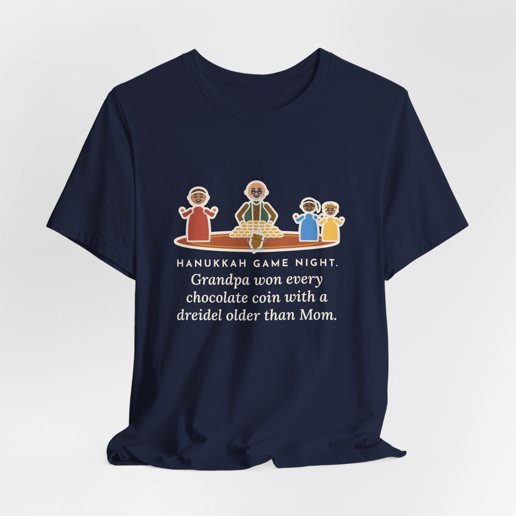 Funny Hanukkah Game Night T-Shirt, Grandpa Won Every Chocolate Coin with a Dreidel Older Than Mom, Living Room Rug Tee