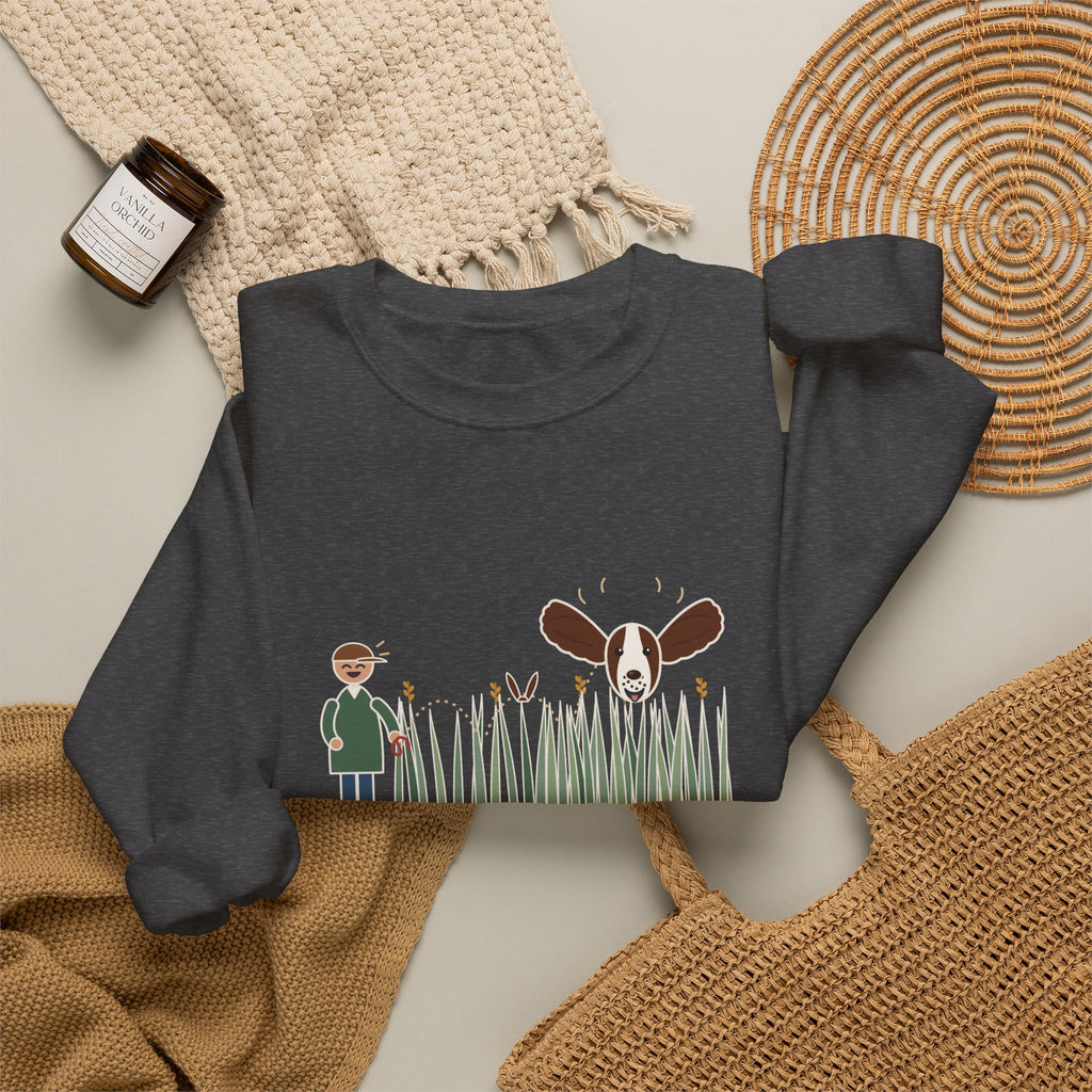 English Springer Spaniel Crewneck Sweatshirt - Only the Ears Showed in the Tall Grass Gift