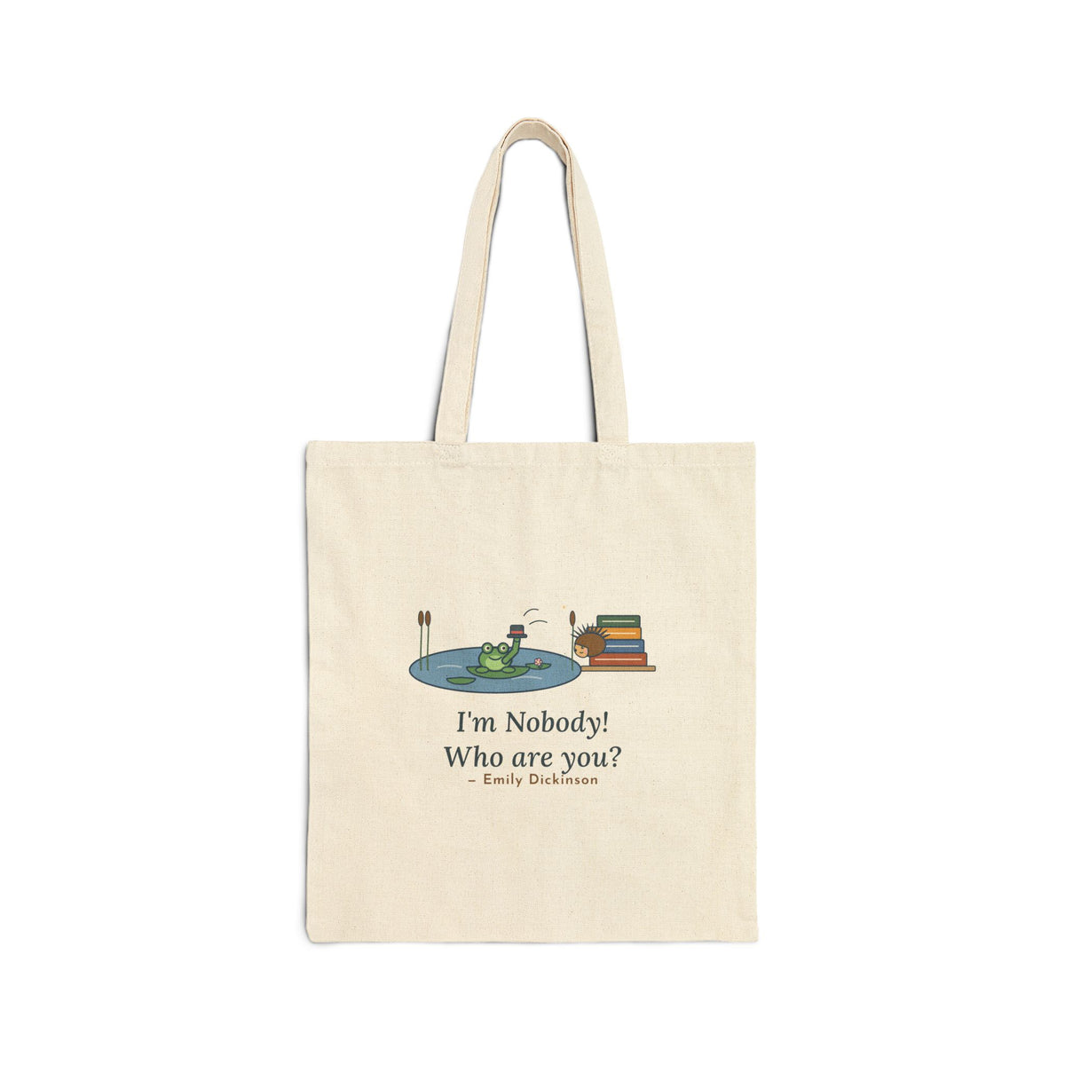 I'm Nobody Poem Tote Bag, Literary Dickinson Quote Tote with Frog and Hedgehog