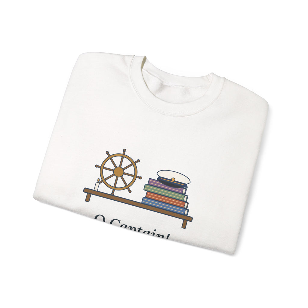 O Captain My Captain Sweatshirt, Teacher Walt Whitman Quote Crewneck with Captain's Desk