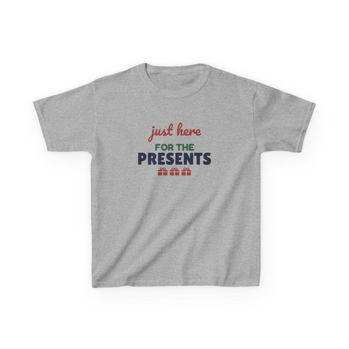 Just Here for the Presents Youth T-Shirt, Funny Christmas Kids Tee
